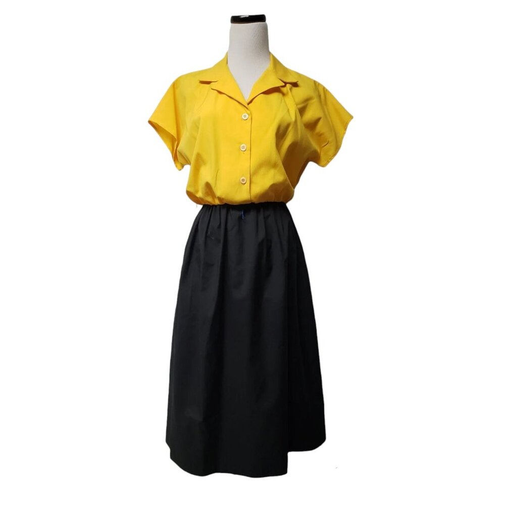 70s - 80s Jenni Sport black and yellow dress . size 11 / 12 . made in USA
